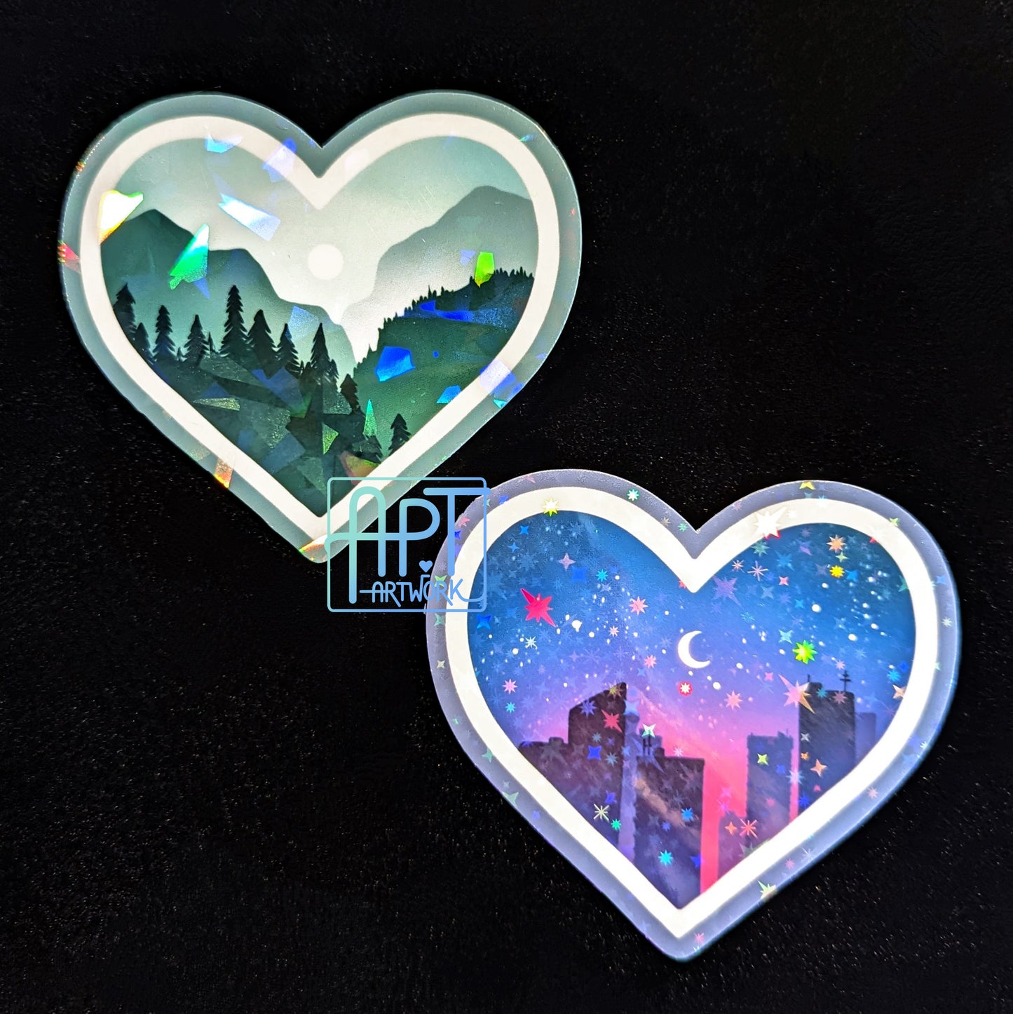 Mountain and City Heart Stickers