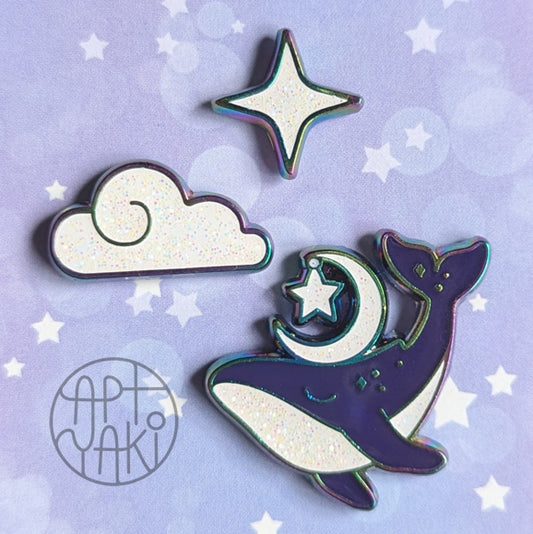 Rainbow Sky Whale Pin Set